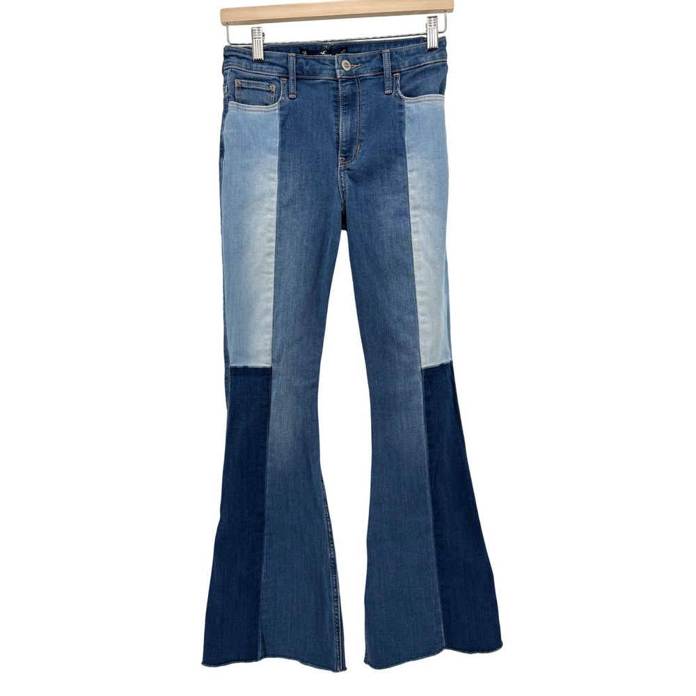 Hollister High-Rise Vintage Flare Jeans 5R W27 Blue Patchwork Colorblock‎ Hippy